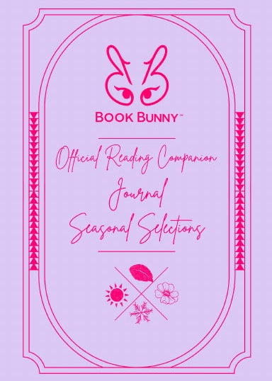 Lavender Book Bunny™ Official Reading Companion Journal – Seasonal Selections front cover with pink logo and four-season icons.