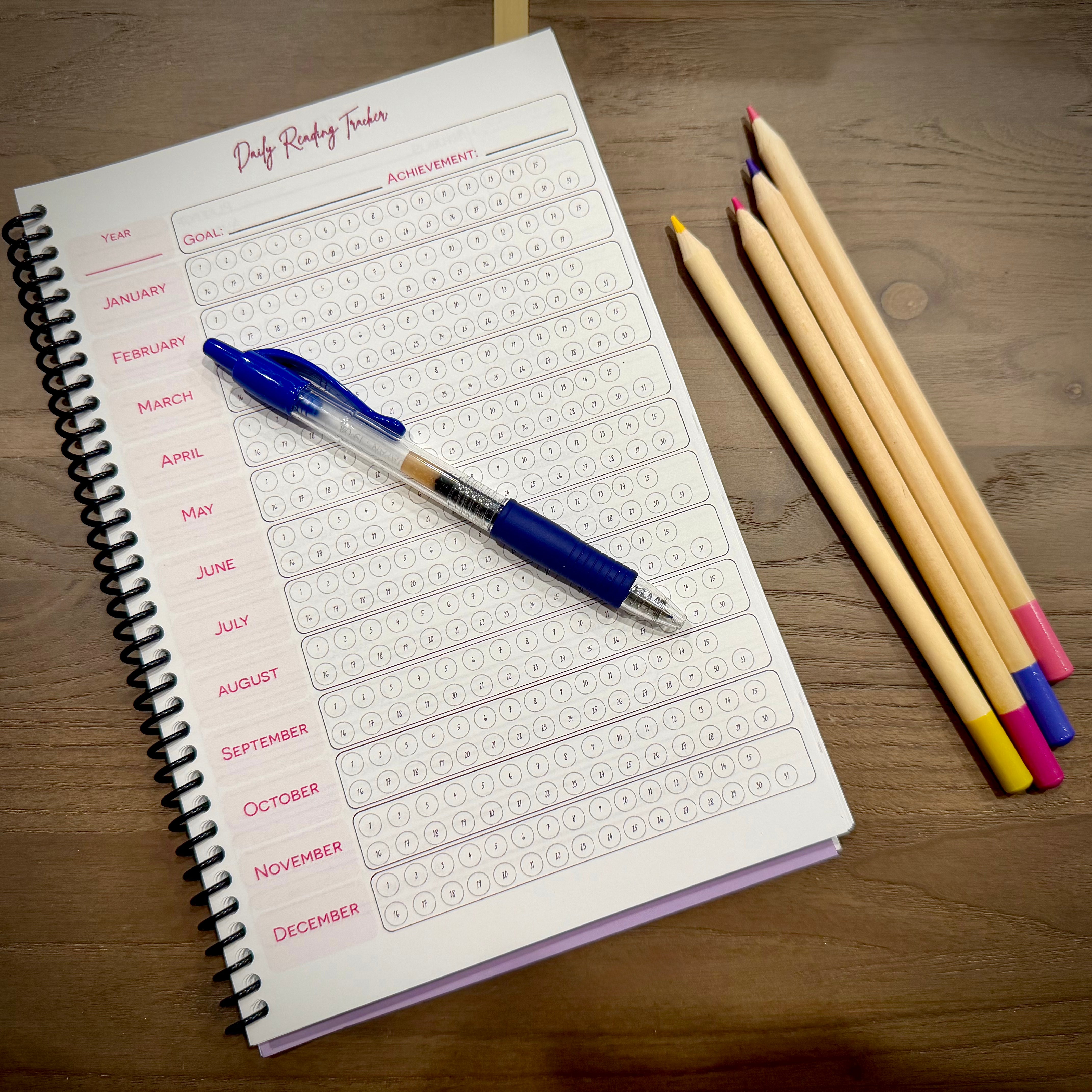 Yearlong Daily Reading Tracker page inside the Book Bunny™ Seasonal Selections journal.