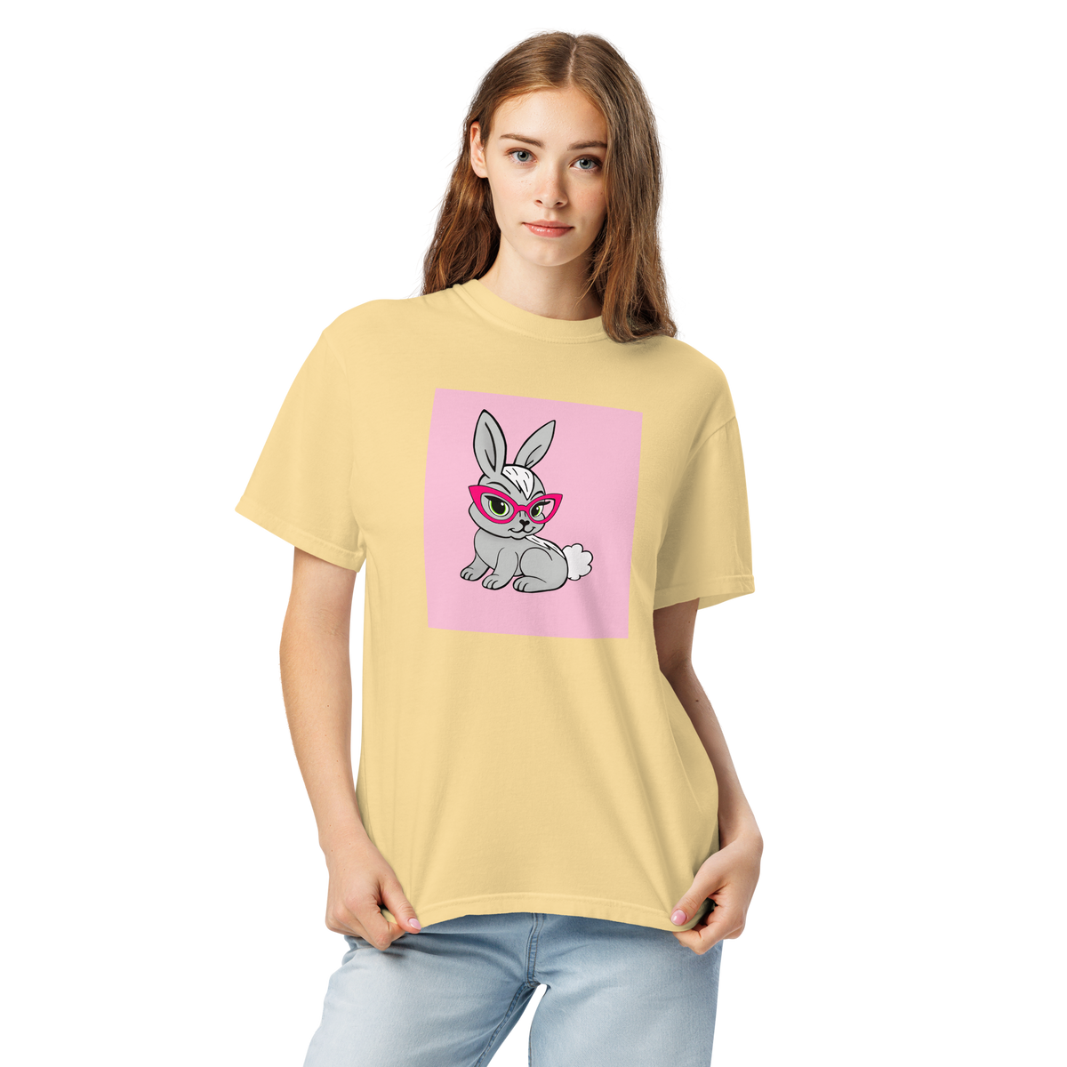 Book Bunny Color Block | Comfort Colors 1717 | Adult Ringspun Cotton Tee