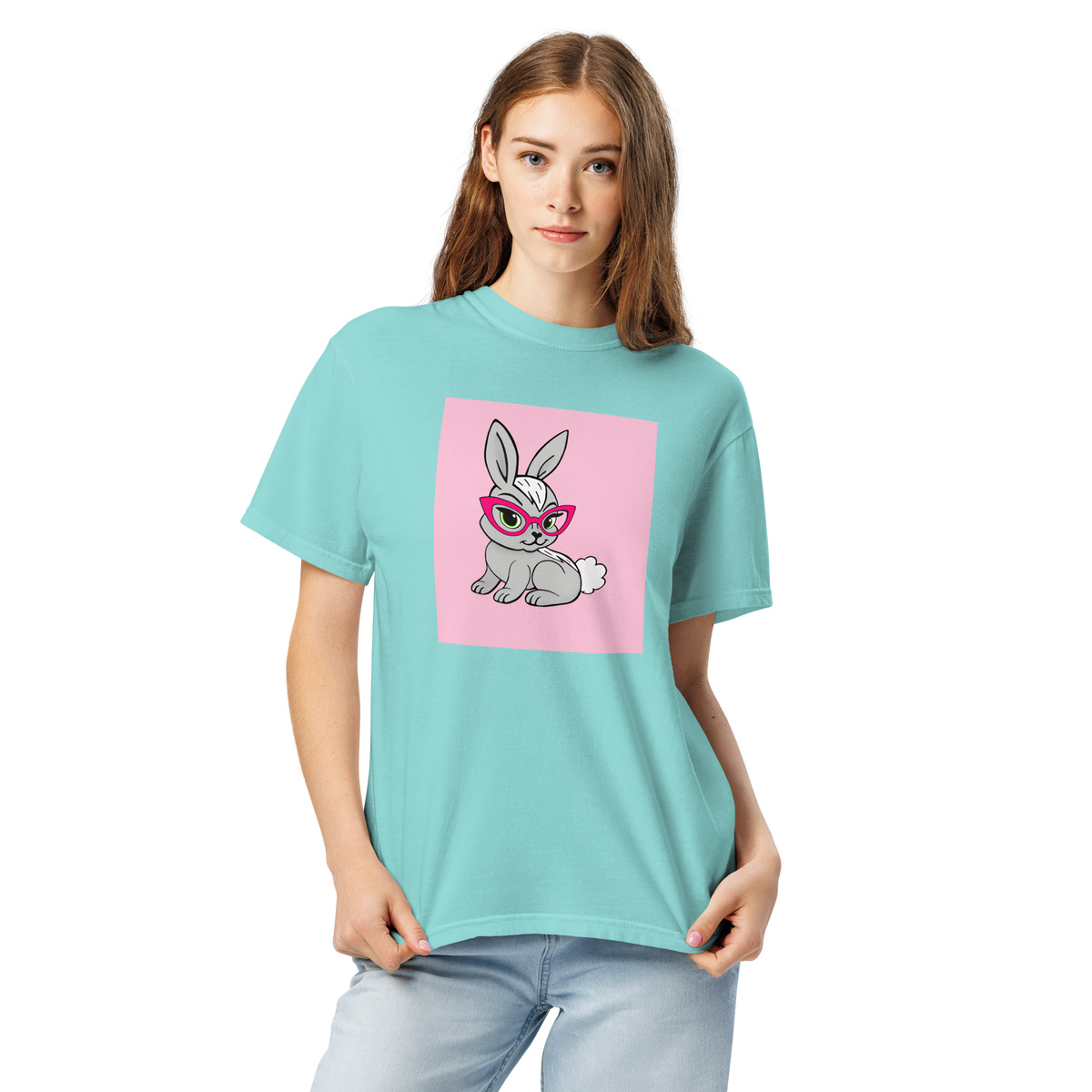 Book Bunny Color Block | Comfort Colors 1717 | Adult Ringspun Cotton Tee