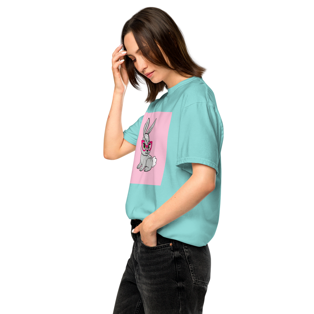 Book Bunny Color Block | Comfort Colors 1717 | Adult Ringspun Cotton Tee